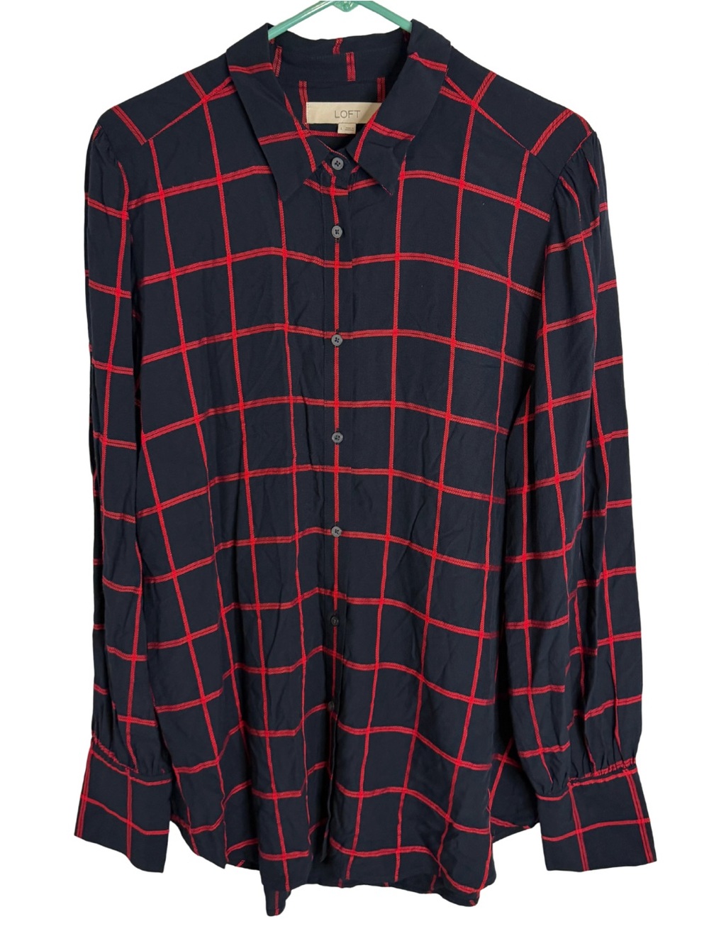 LOFT Windowpane Long Sleeve Button Down Shirt Size Large